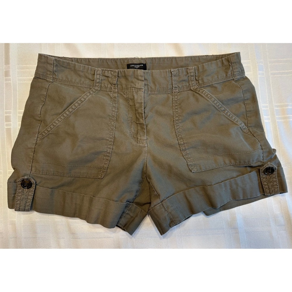Ann Taylor Shorts Womens 2 Olive Green Signature Utility Cuffed Cotton Pockets